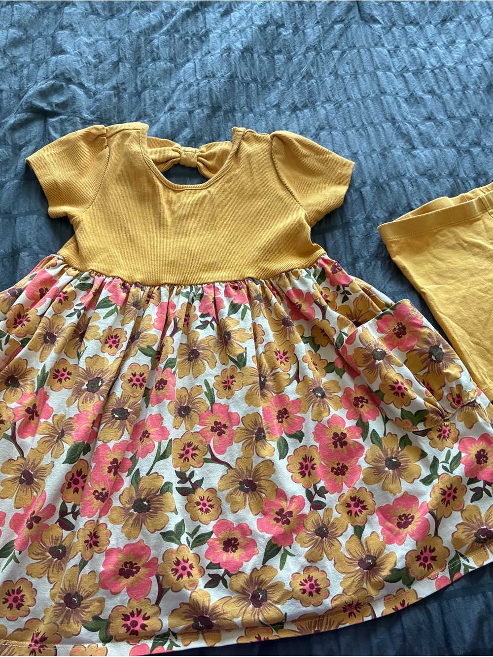 Flapdoodles Mustard Yellow Floral Dress with Matching Shorts